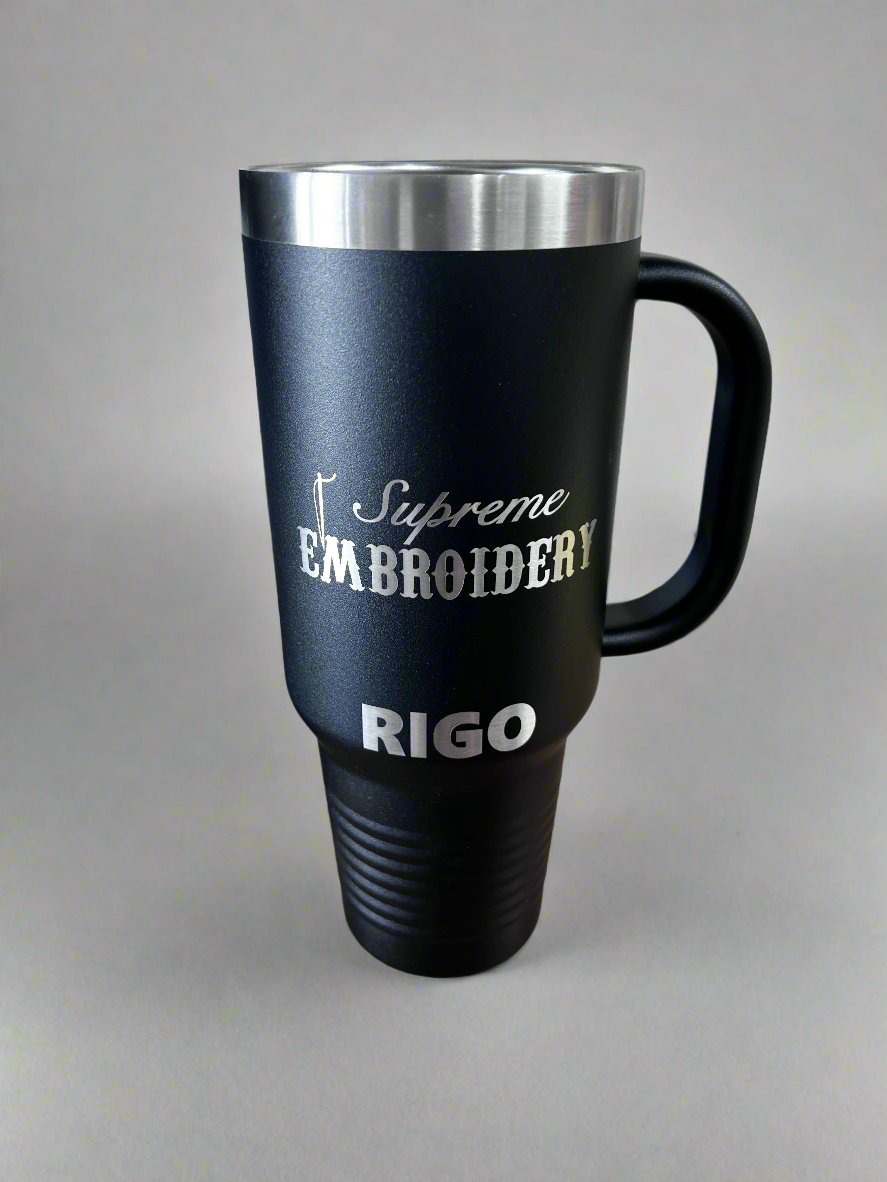 Black Engraved 40oz Tumbler with Handle