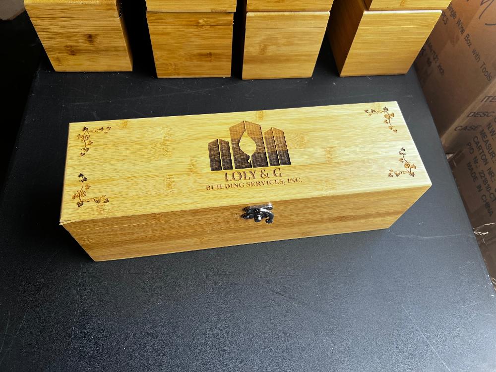 Engraved Bamboo Wine Box with Tools