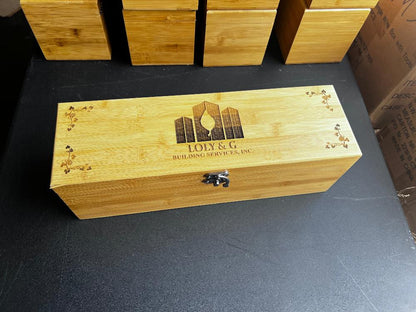 Engraved Bamboo Wine Box with Tools