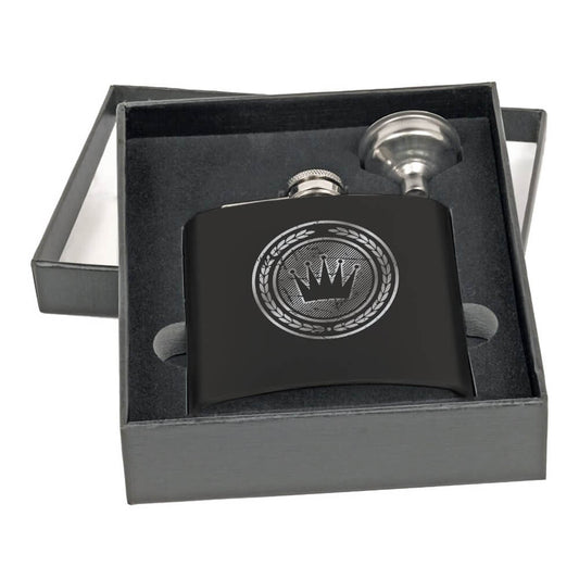 Engraved 6oz Matte Black Flask with Presentation Box