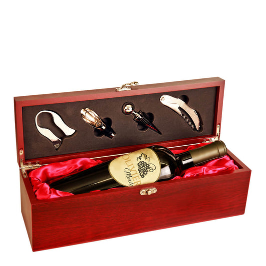 Engraved Rosewood Wine Box with Tools